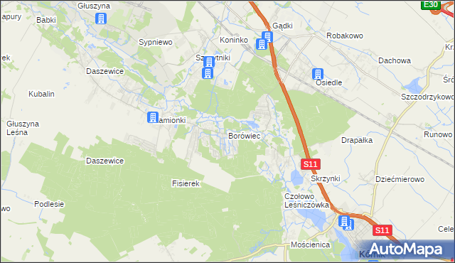 mapa Borówiec gmina Kórnik, Borówiec gmina Kórnik na mapie Targeo