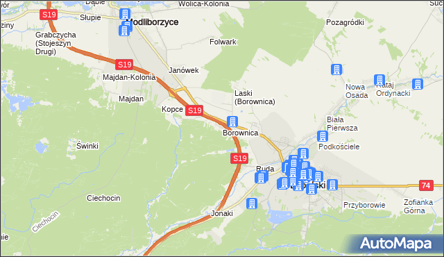 mapa Borownica gmina Janów Lubelski, Borownica gmina Janów Lubelski na mapie Targeo