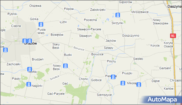 mapa Borucice gmina Grabów, Borucice gmina Grabów na mapie Targeo