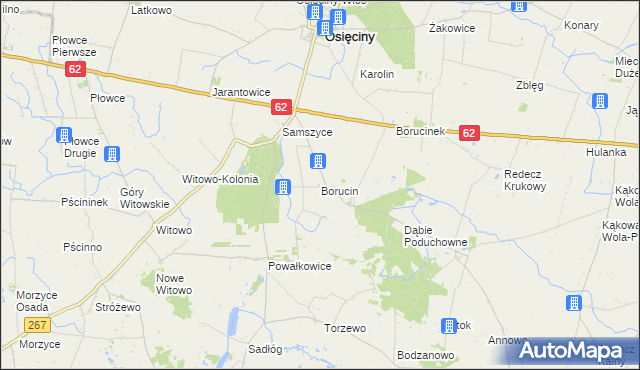 mapa Borucin gmina Osięciny, Borucin gmina Osięciny na mapie Targeo