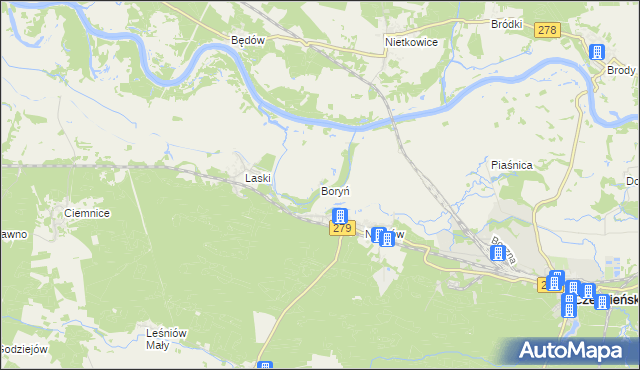 mapa Boryń gmina Czerwieńsk, Boryń gmina Czerwieńsk na mapie Targeo