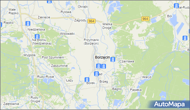 mapa Borzęcin powiat brzeski, Borzęcin powiat brzeski na mapie Targeo