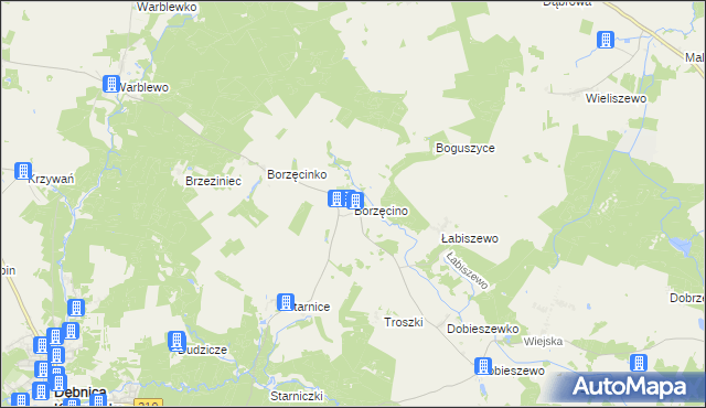 mapa Borzęcino gmina Dębnica Kaszubska, Borzęcino gmina Dębnica Kaszubska na mapie Targeo