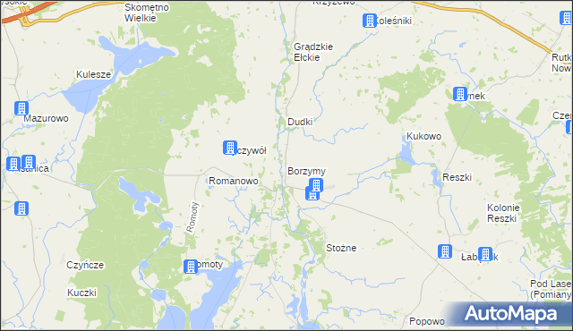 mapa Borzymy gmina Kalinowo, Borzymy gmina Kalinowo na mapie Targeo