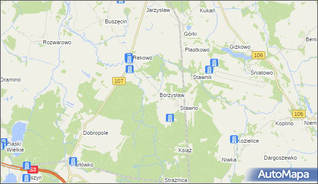 mapa Borzysław gmina Kamień Pomorski, Borzysław gmina Kamień Pomorski na mapie Targeo