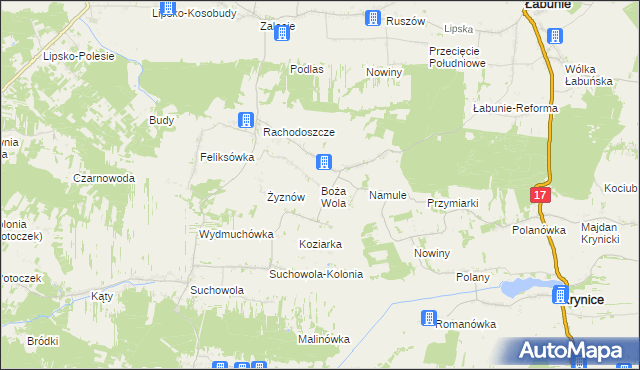 mapa Boża Wola gmina Adamów, Boża Wola gmina Adamów na mapie Targeo