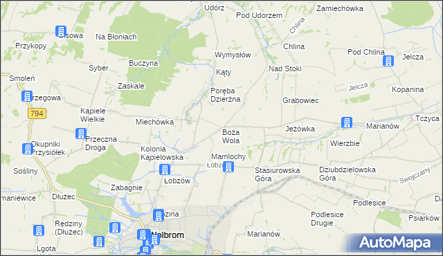 mapa Boża Wola gmina Wolbrom, Boża Wola gmina Wolbrom na mapie Targeo