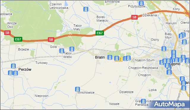 mapa Bralin powiat kępiński, Bralin powiat kępiński na mapie Targeo