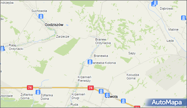 mapa Branewka, Branewka na mapie Targeo