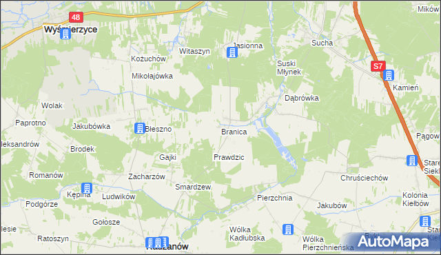 mapa Branica gmina Radzanów, Branica gmina Radzanów na mapie Targeo