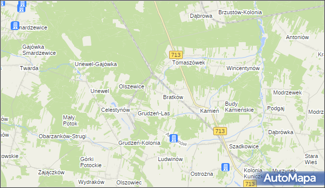 mapa Bratków gmina Sławno, Bratków gmina Sławno na mapie Targeo
