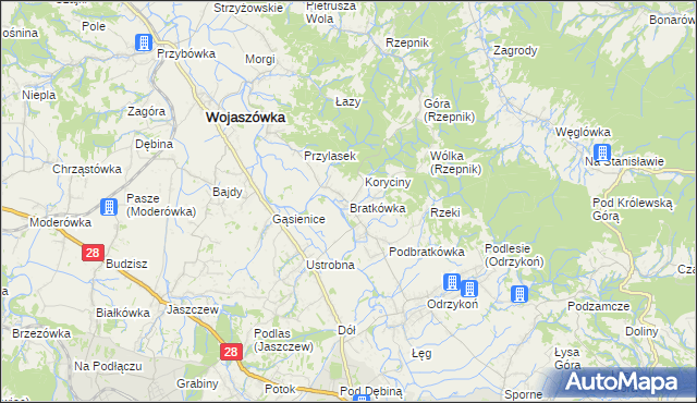mapa Bratkówka, Bratkówka na mapie Targeo