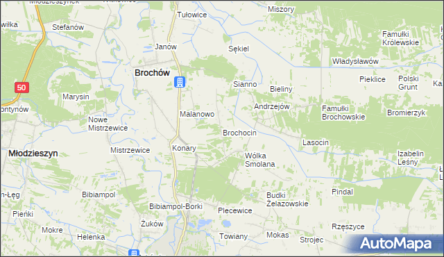 mapa Brochocin gmina Brochów, Brochocin gmina Brochów na mapie Targeo