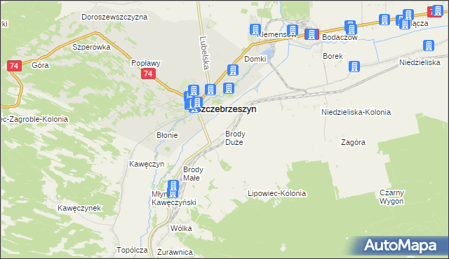 mapa Brody Duże gmina Szczebrzeszyn, Brody Duże gmina Szczebrzeszyn na mapie Targeo