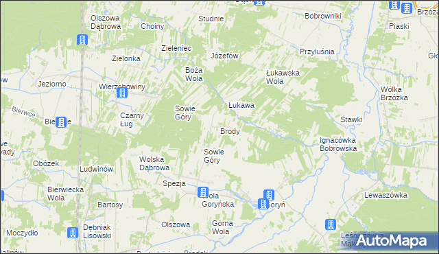 mapa Brody gmina Jastrzębia, Brody gmina Jastrzębia na mapie Targeo