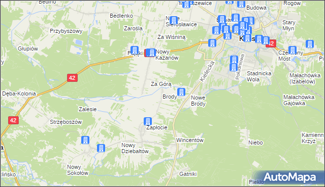 mapa Brody gmina Końskie, Brody gmina Końskie na mapie Targeo