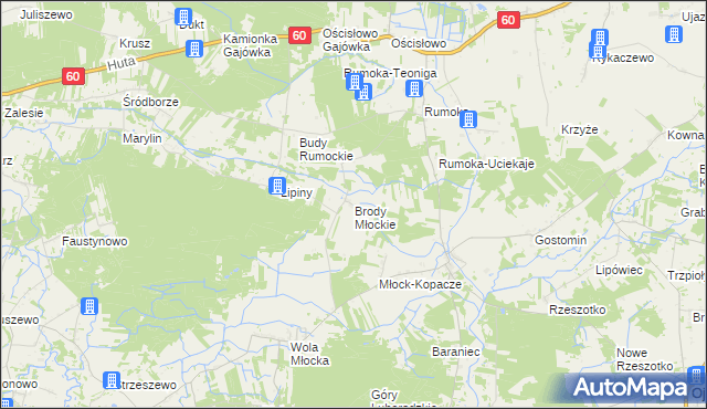 mapa Brody Młockie, Brody Młockie na mapie Targeo