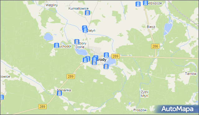 mapa Brody powiat żarski, Brody powiat żarski na mapie Targeo