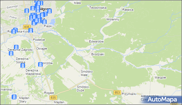 mapa Brodziaki, Brodziaki na mapie Targeo