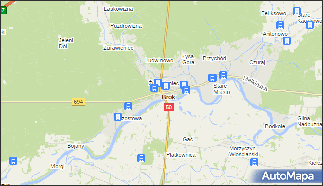 mapa Brok powiat ostrowski, Brok powiat ostrowski na mapie Targeo