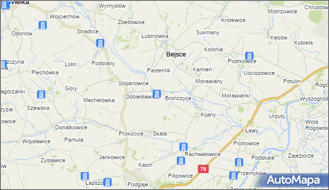 mapa Brończyce gmina Bejsce, Brończyce gmina Bejsce na mapie Targeo