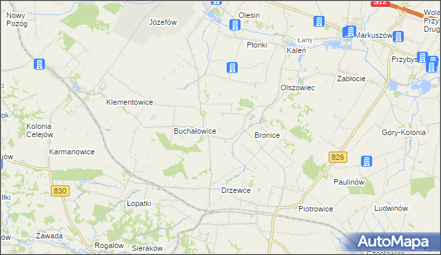 mapa Bronice-Kolonia, Bronice-Kolonia na mapie Targeo