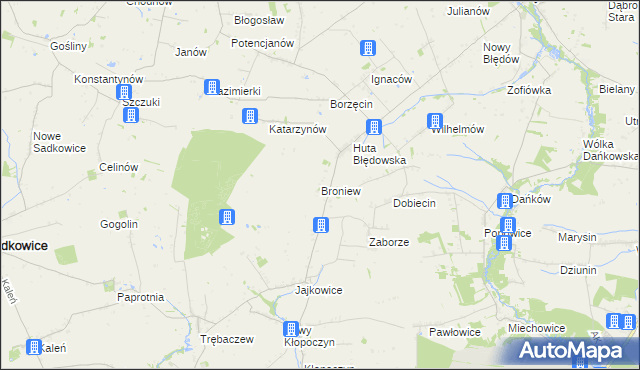 mapa Broniew, Broniew na mapie Targeo