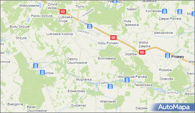 mapa Bronisławka gmina Mszczonów, Bronisławka gmina Mszczonów na mapie Targeo