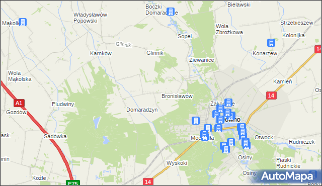 mapa Bronisławów gmina Głowno, Bronisławów gmina Głowno na mapie Targeo
