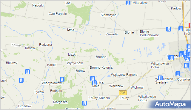 mapa Bronno gmina Łęczyca, Bronno gmina Łęczyca na mapie Targeo