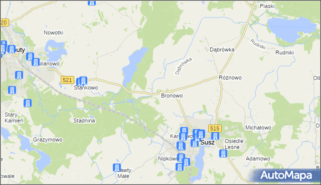mapa Bronowo gmina Susz, Bronowo gmina Susz na mapie Targeo