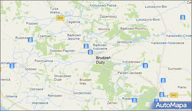 mapa Brudzeń Duży, Brudzeń Duży na mapie Targeo