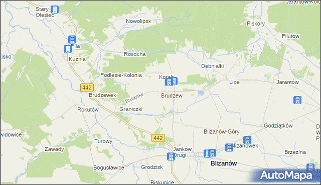 mapa Brudzew gmina Blizanów, Brudzew gmina Blizanów na mapie Targeo