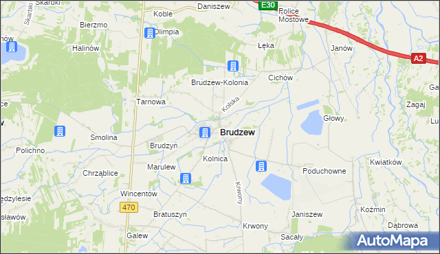mapa Brudzew powiat turecki, Brudzew powiat turecki na mapie Targeo
