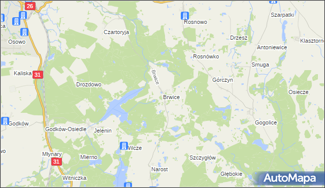 mapa Brwice, Brwice na mapie Targeo