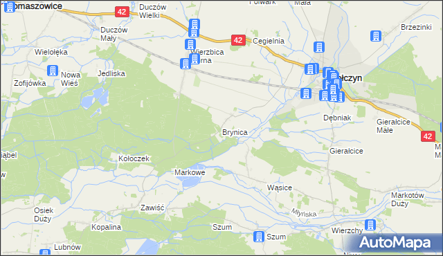 mapa Brynica gmina Wołczyn, Brynica gmina Wołczyn na mapie Targeo