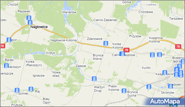 mapa Brynica Mokra, Brynica Mokra na mapie Targeo
