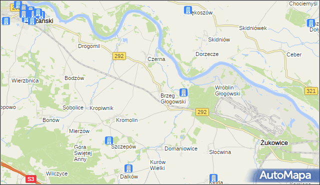mapa Brzeg Głogowski, Brzeg Głogowski na mapie Targeo
