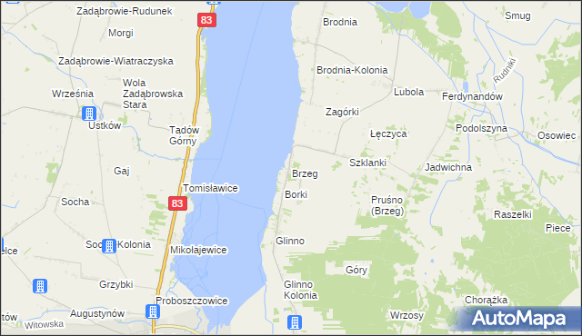mapa Brzeg gmina Pęczniew, Brzeg gmina Pęczniew na mapie Targeo