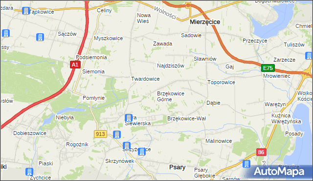 mapa Brzękowice Górne, Brzękowice Górne na mapie Targeo