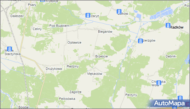 mapa Brzeście gmina Radków, Brzeście gmina Radków na mapie Targeo