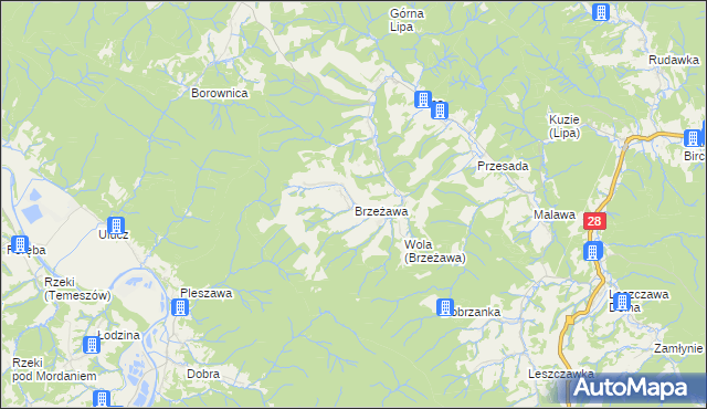 mapa Brzeżawa, Brzeżawa na mapie Targeo