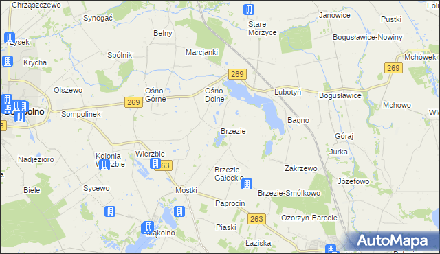 mapa Brzezie gmina Babiak, Brzezie gmina Babiak na mapie Targeo