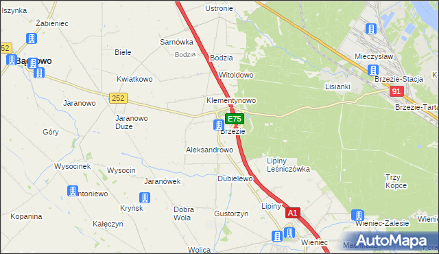 mapa Brzezie gmina Brześć Kujawski, Brzezie gmina Brześć Kujawski na mapie Targeo