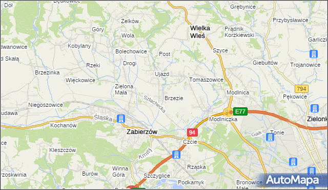 mapa Brzezie gmina Zabierzów, Brzezie gmina Zabierzów na mapie Targeo