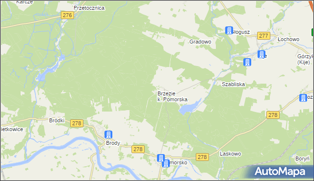 mapa Brzezie k. Pomorska, Brzezie k. Pomorska na mapie Targeo