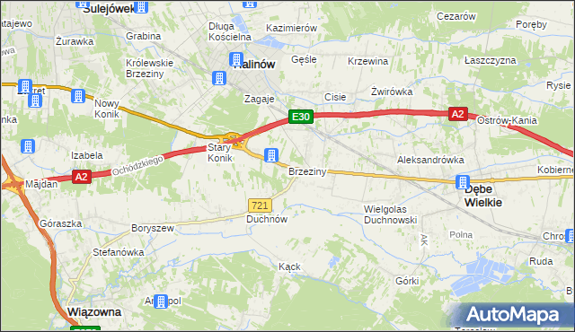 mapa Brzeziny gmina Halinów, Brzeziny gmina Halinów na mapie Targeo