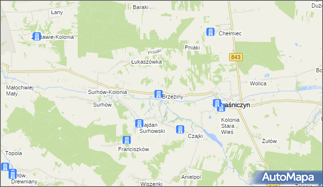 mapa Brzeziny gmina Kraśniczyn, Brzeziny gmina Kraśniczyn na mapie Targeo