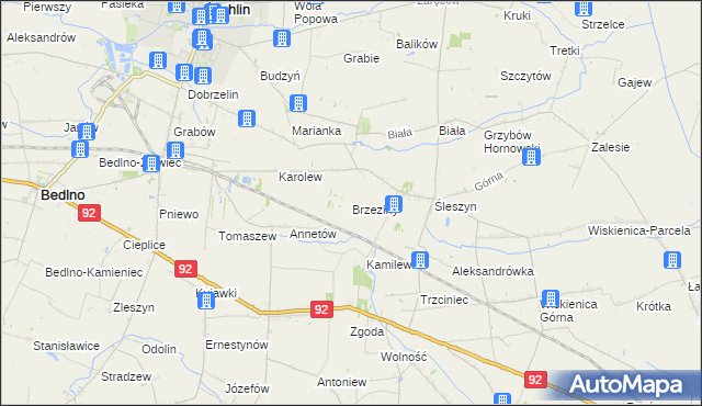 mapa Brzeziny gmina Żychlin, Brzeziny gmina Żychlin na mapie Targeo