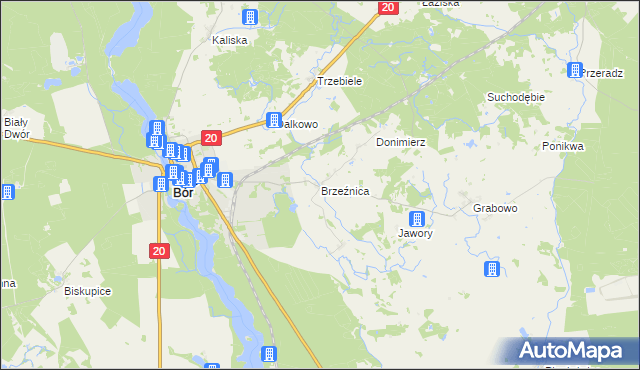 mapa Brzeźnica gmina Biały Bór, Brzeźnica gmina Biały Bór na mapie Targeo